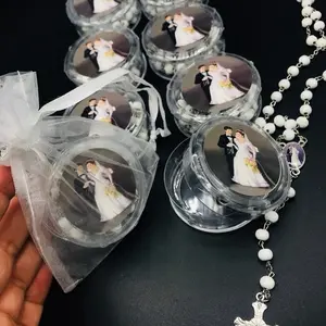 12pcs wood rosaries, Recuerdos para Boda, Rosarios Blancos de madera, White bags included