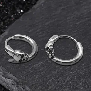 GTHIC Gothic Skull Stainless Steel Hoop Earrings for Men Women Statement Jewelry Birthday Gifts
