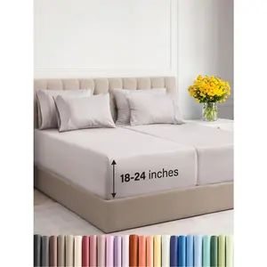 Extra Deep Split King Sheet - 7  Cooling -/18-24 Inch Extra Deep Pockets - Easy Fit,, Wrinkle Free  - Light Grey, Split King Size