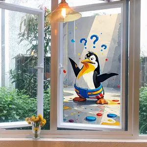 A small penguin graffiti wall sticker (58*28cm) with self-adhesive style, suitable for smooth and flat tile surfaces B20102-NC
