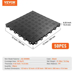 VEVOR Garage Tiles Interlocking, 12x 12x 0.53 inch 50 Pack Garage Floor Covering Tiles, Non-Slip Double-Sided Texture Garage Flooring Tiles, for Garages, Basements, Repair Shops, Black