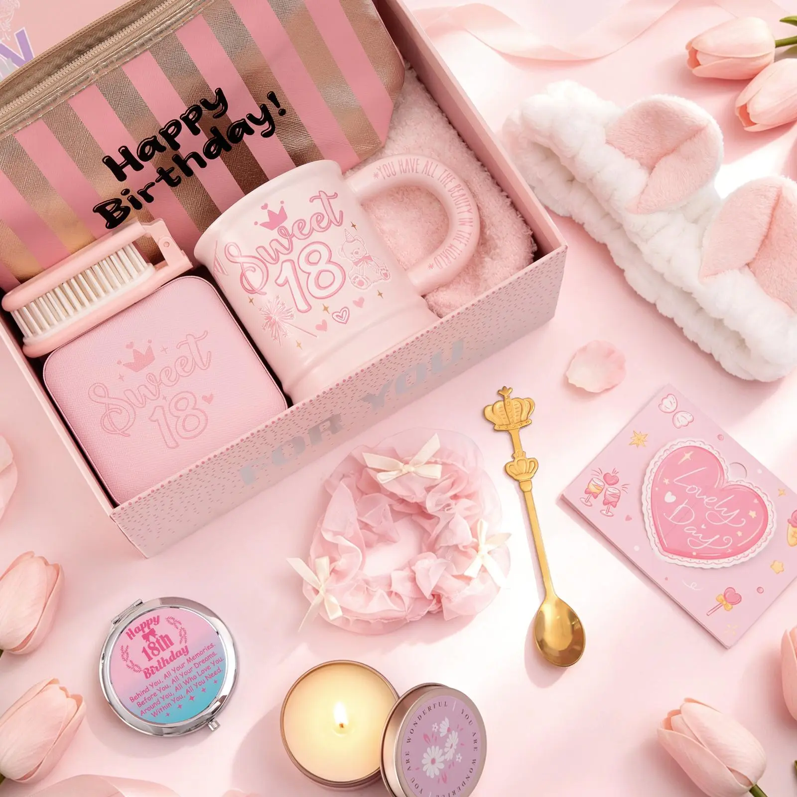 Biching 18th Birthday Gifts for Girls, Unique Sweet Gifts for 18 Year Old Girl, Happy 18th Birthday Hampers Presents, Gift Ideas for Her Daughter Granddaughter Niece Sister Girlfriend Best Friend, Elegant Box