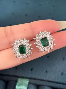 Women's Elegant Square Shaped Emerald Earrings, Fashion Jewelry for Party, Daily Clothing Decor, Trendy All-match & Exquisite Jewelry for Birthday Gift