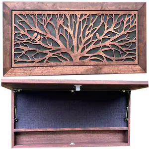 Bellewood Designs Large Hidden Gun Storage Cabinet Tree of Life Wall Decor with Magnetic Lock & Foam Insert for Easy Access and Security 38" x 19.5" x 4"