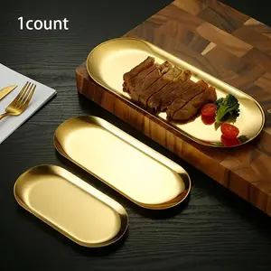 Stainless Steel Serving Plate (1 Count), Stainless Steel Steak Serving Plate, Oval Shaped Dinner Plate, Meat Serving Platter, Durable Food Serving Tray, Salad Serving Plates