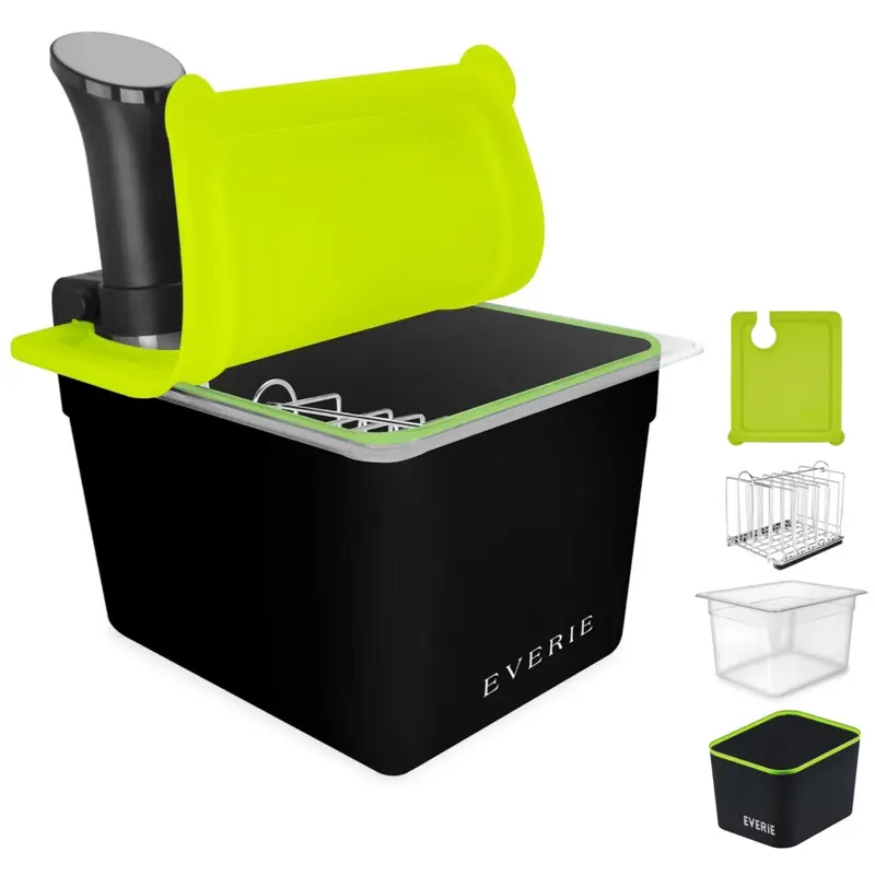 EVERIE 12QT Stainless Steel-Polycarbonate Sous Vide Container Kit - Universal Silicone Lid, Built-in Submersion Rack, Thermal Insulated Sleeve, Anova/Joule Ready, Fits 71mm or Less Diameter Breville/Instant Pot Sous Vide Equipment, Kitchen Essential