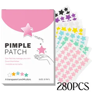 280pcs Star Water Gel Patches for Day and Night Use, Perfect Fit to Cover Blemishes, Acne, and Scars, Multiple Colors and Styles Available
