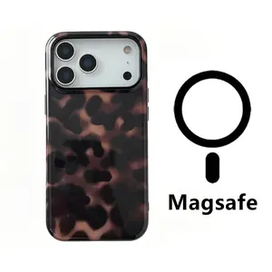(Case & Nova. )  Compatible with iPhone 17 Pro Max Magnetic Case Tortoise Shell Phone Case for Women Girl Shockproof TPU and Hard PC Protective Cover - Amber Brown Leopard designer