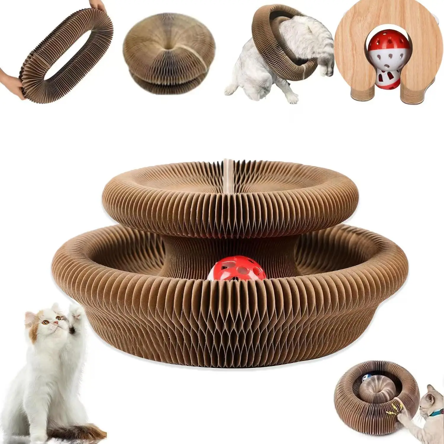 Cat Scratcher with 2 count Bell, Foldable Pet Toy, Magic Organ Cat Scratching Board, Cat Scratcher for Indoor Outdoor Use, Cat Toys, Dog Stuff