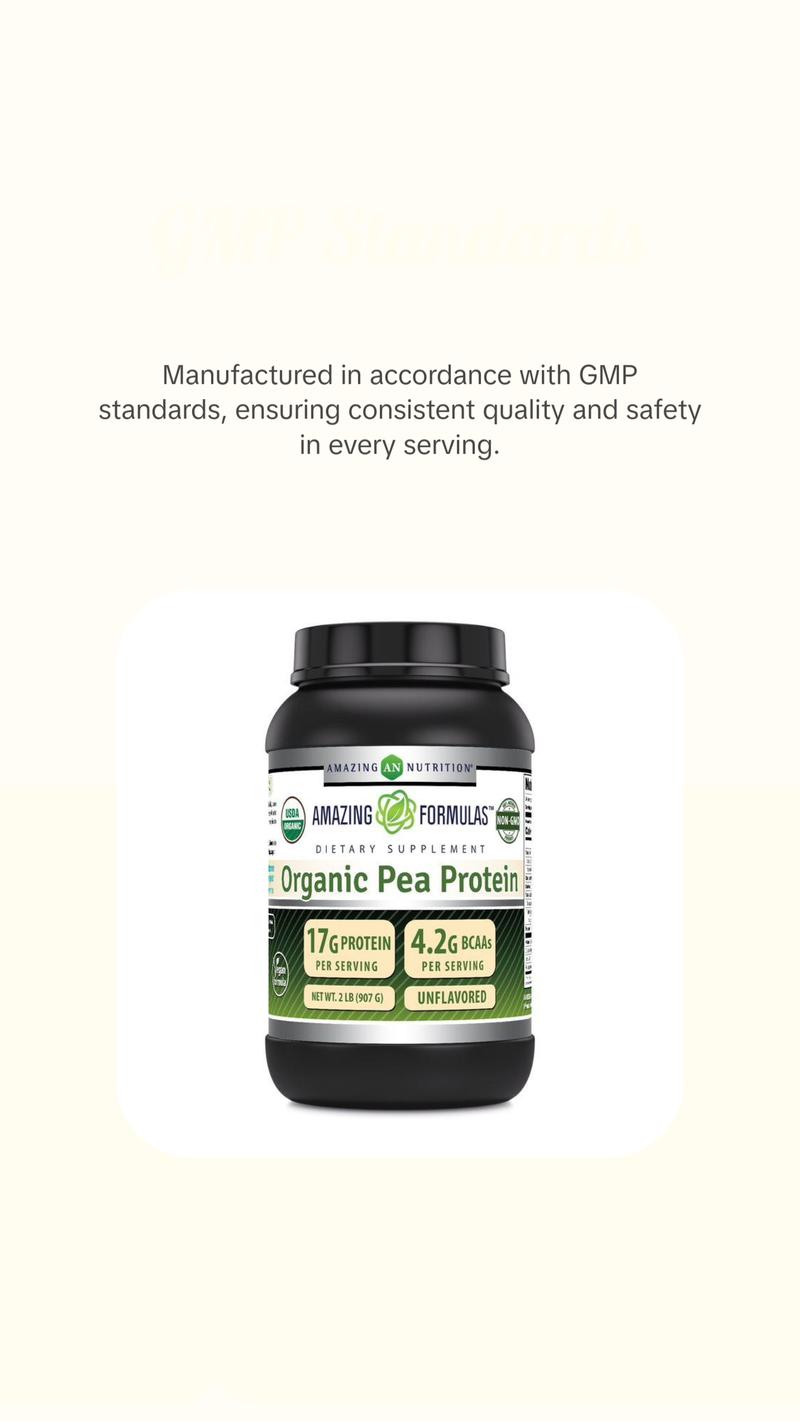 Amazing Formulas Unflavored Organic Pea Protein Supplement | 17 G Protein per Serving | 2 Lb (907 G) | Non-GMO | Gluten-Free | Made in USA