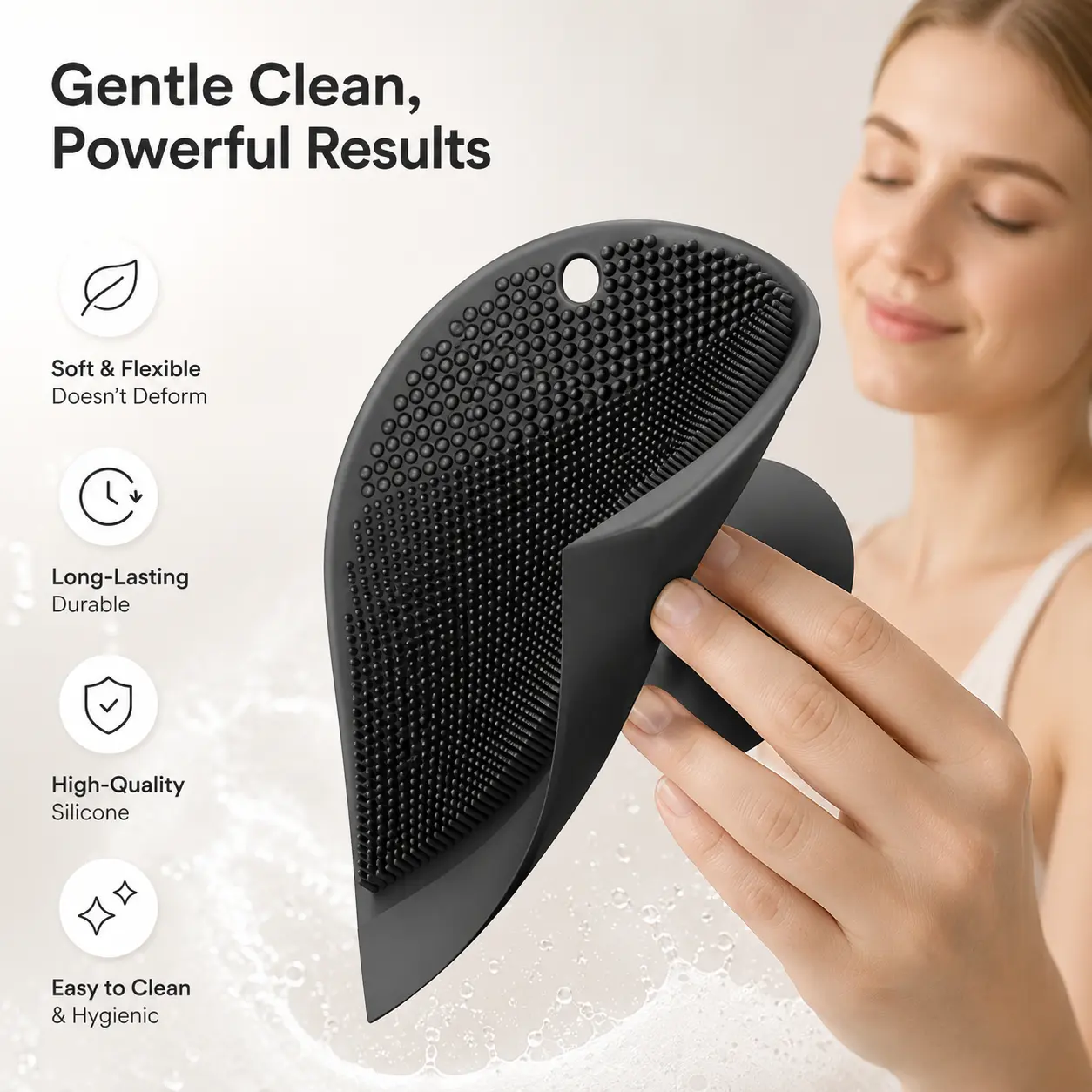 1 Count Silicone Cleaning Brush with Water Scraper, Multi-zone Scrubber for Kitchen and Bathroom Surface Stain Cleaning