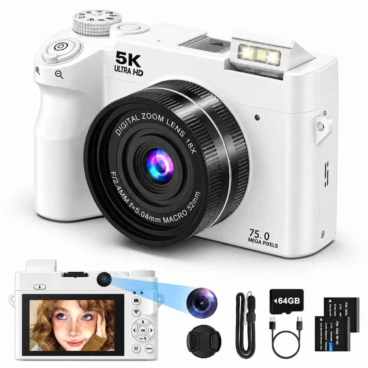SpecHarge Travel Digital Y2K Point and Shoot Camera - Dual Lens, WiFi, Selfie, Retro Filters, Electronic Photography Camera with USB, Micro SD, Macro Compatibility for Teens