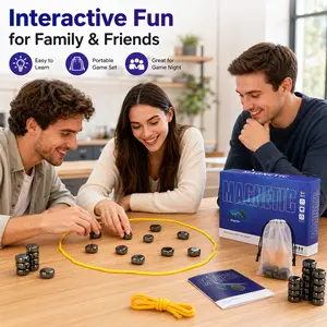 Magnetic Chess Set with 20 Travel-Stones, String & Portable Storage Bag, Strategy Board Game for Family Game Night, Indoor Outdoor Use, Puzzle Strategy Games, Party Travel Desktop Magnetic Strategy Game for Family