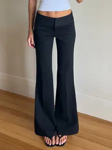 Elegant Women's Suit Pants, Casual Versatile Low-Waist Slim Fit Solid Flare Leg Trousers, Street Style All Seasons Womenswear