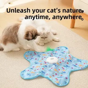 Fully automatic wireless intelligent cat toy set, strong motor with anti-tear and silent function + 360° intelligent sensing rotation. Suitable for lonely cats to relieve boredom and prevent depression. Made of safe and anti-tear materials