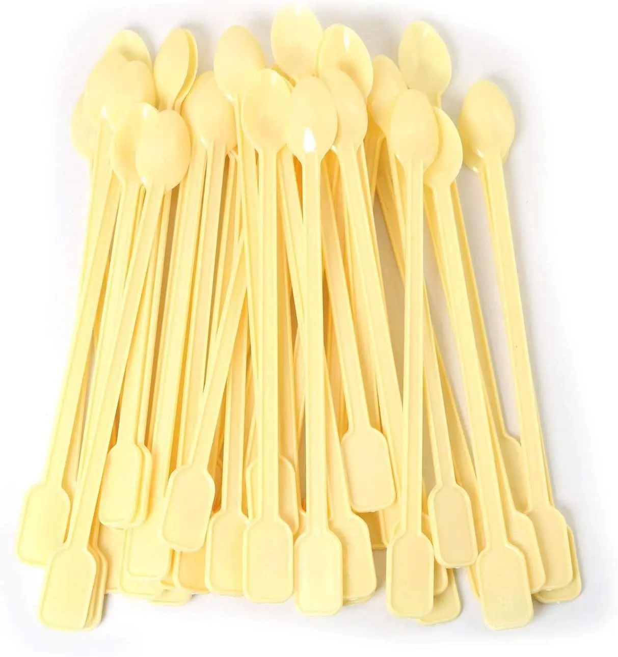 500 Pcs Plastic Coffee Tea Stirrer Spoon Disposable Spoons Stir Stirrer Mini Stir Swizzle Sticks Plastic Food Grade Coffee Stirrers Tea Spoons Soup Spoon Cocktail Sticks Blender Spoon(Beige)