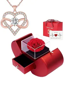 Eternal Heart Necklace and Apple Gift Box, Birthstone Pendant Jewelry for Women, Perfect for Christmas, Valentine's Day, Mother's Day, Birthday