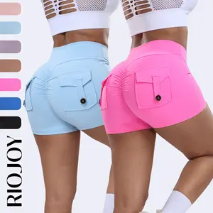 RIOJOY Women's Workout Shorts with Cargo Pocket Scrunch Butt Gym Shorts V Cross Waist Yoga Booty Lifting Athletic Bottom for Women High Waisted Squat-Proof 3" Inseam Contour Seam Spring Statements