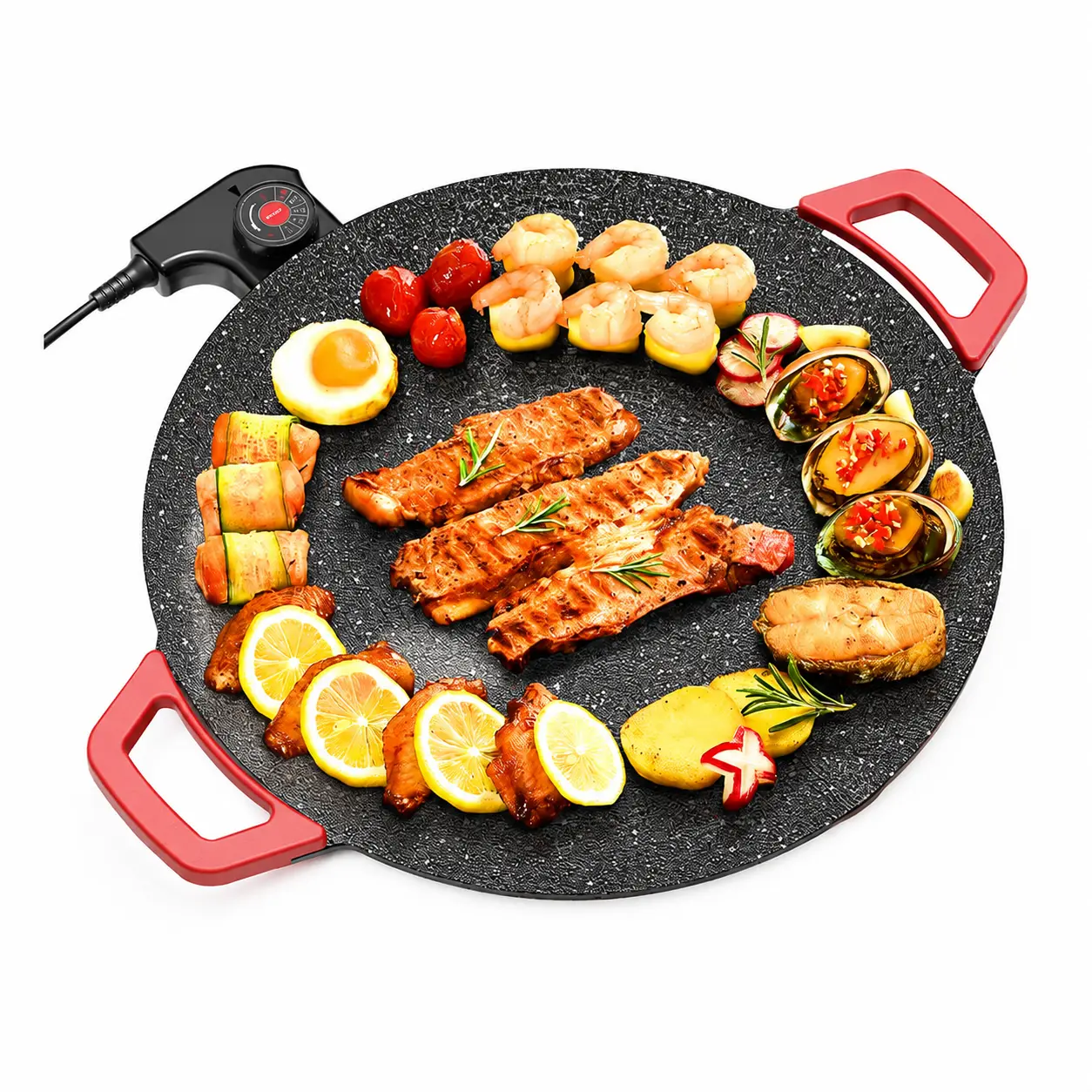 AORAN Large Electric Griddle Grill, Nonstick Indoor BBQ Grill Pan with Removable Temperature Controller, Portable Teppanyaki Hot Plate for Steak, Shrimp, Pancakes and More