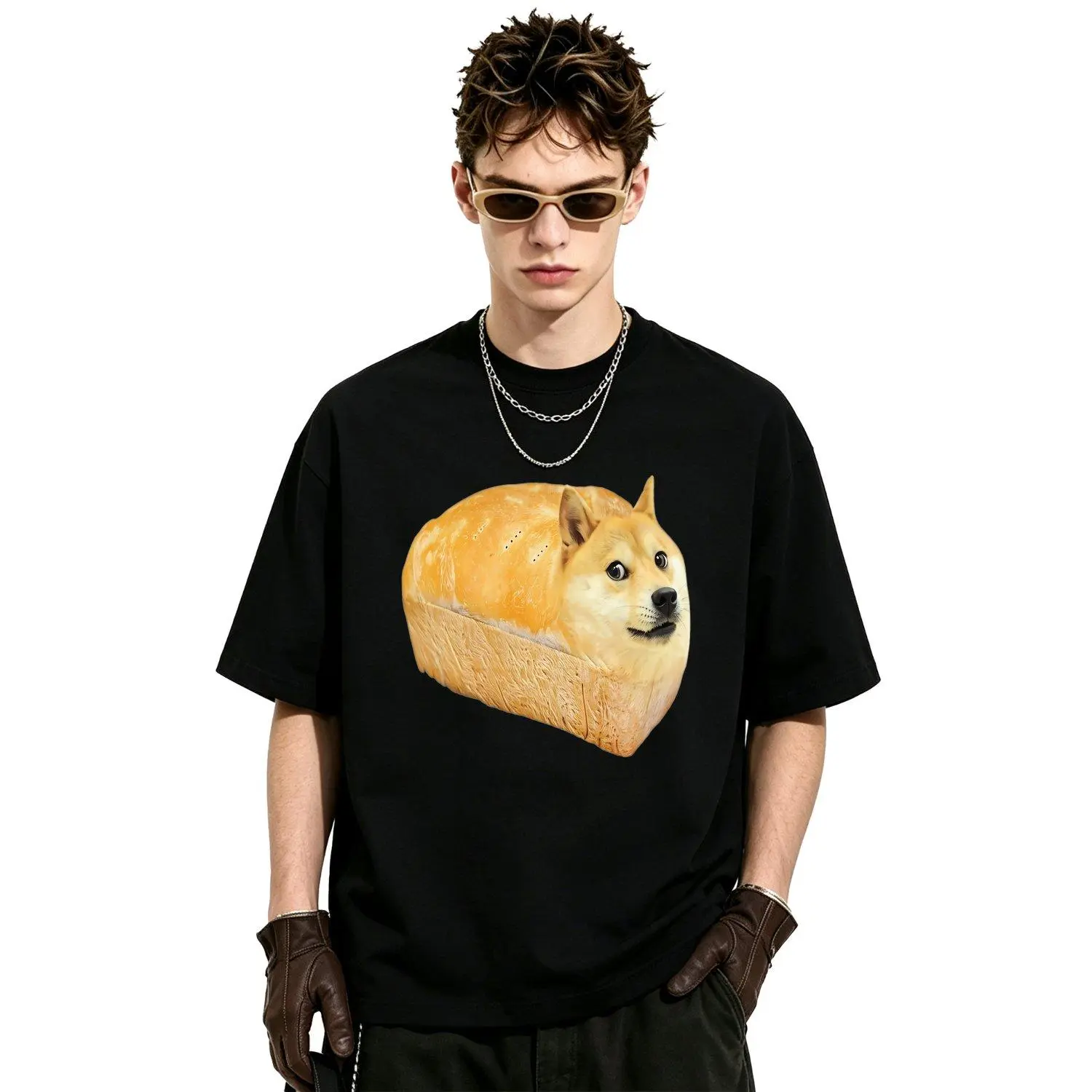 Men’s T-shirts Featuring Shiba Inu Doge Bread Meme Dog Cryptocurrency Inspired Graphic Tee Casual Streetwear Style