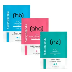 Skincyclopedia 3 Pack Sheet Mask, Hyaluronic, Glycolic & Niacinamide Mask Set, Anti-Blemish, Anti-Aging, Intense Hydrating Formula, Vitalizer Skin Booster, Reduce Wrinkles, Instant Brightening, Vegan