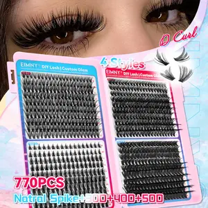 Mixed Length Individual False Eyelashes Kit, DIY Eyelash Extensions, 4-In-1 Kit with Bond, Seal, Tweezers, Brush, Complete Lash Tools