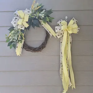 Buzzing Bee Grapevine Wreath with Yellow Bow and Greenery for Home Decor