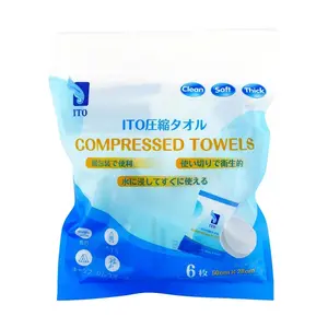 ITO Japan 100% Cotton Compressed Facial Cleansing Towelettes - Thick, Lint-Free, Disposable Washcloths for Face - 6 Count, 50x28cm