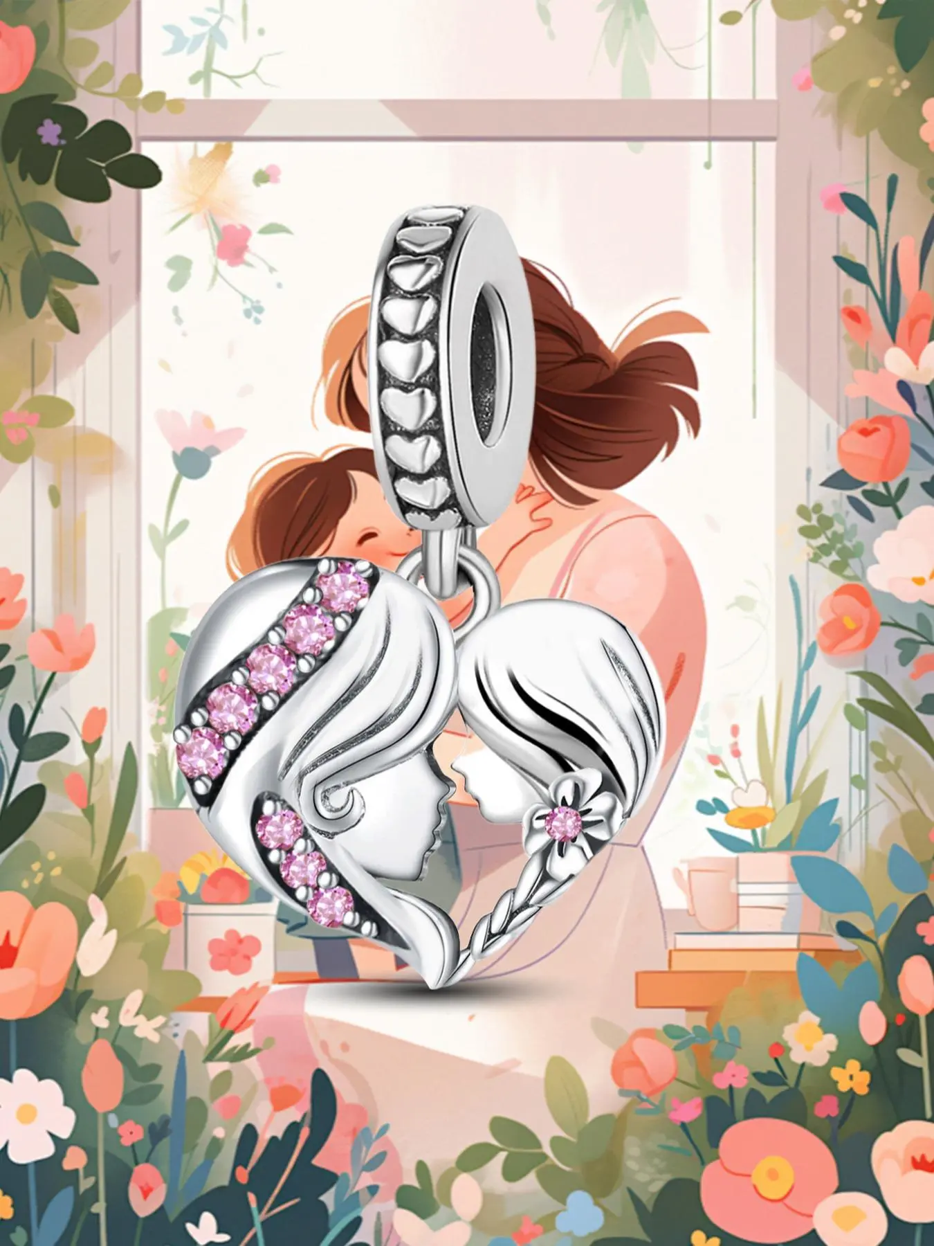 Mother & Daughter Design Heart Design Pendant, Fashionable Charms for Women & Girls, Trendy All-match & Exquisite DIY with Charms Jewelry for Birthday Gift, Heart Shaped Pendant, Love Heart Charm