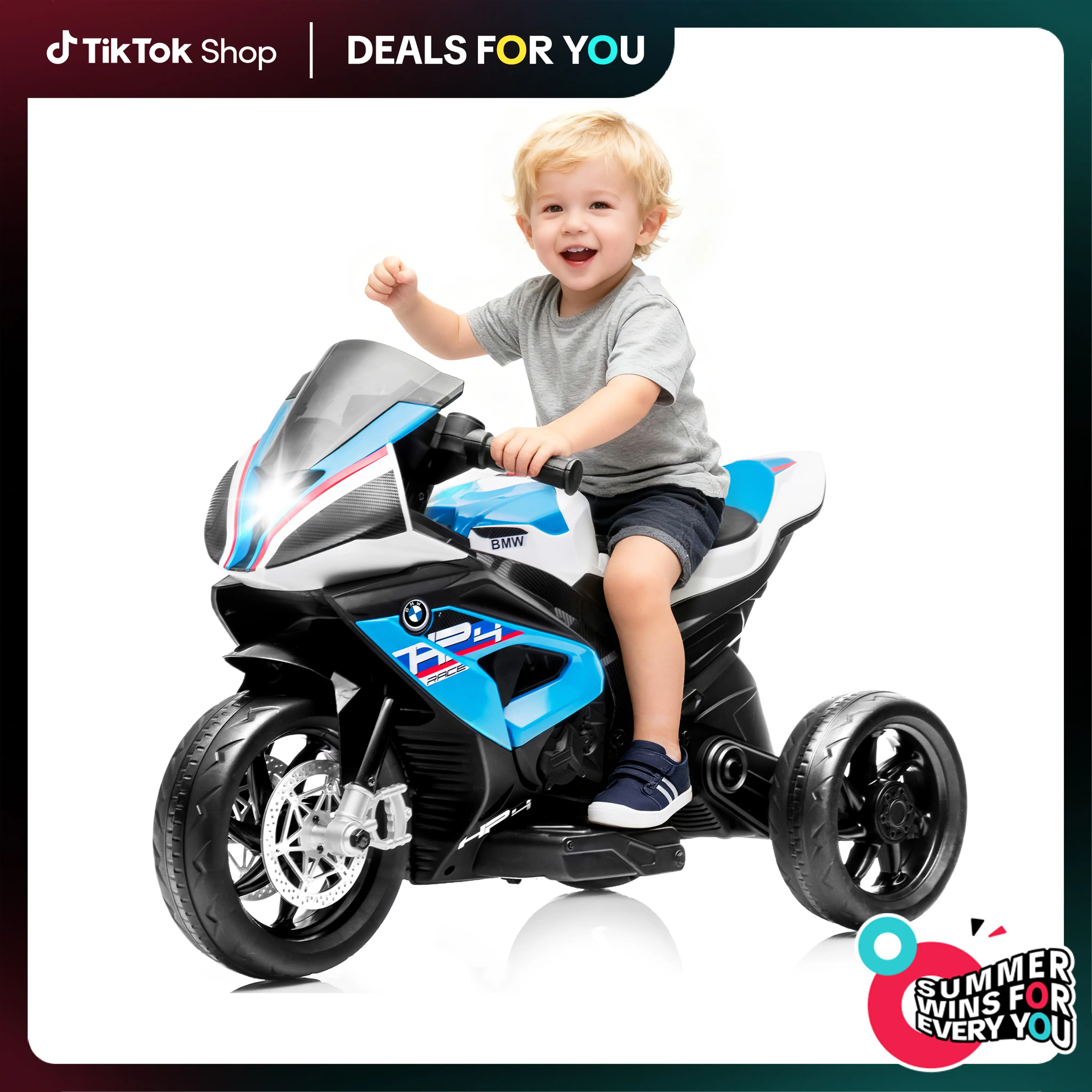 DealsForYouDays PHIVILLA Kids Electric Motorcycle with BMW Authorized, 12V Ride on Toy for Toddlers Battery Powered 3-Wheel Stable Design with Horn, Music & LED Lights summerwins