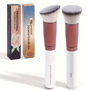 2pcs Deluxe Kabuki Makeup Brush Set with Soft Nylon Bristles & Angled/Flat Heads - Suitable for Foundation, Blush, Powder Application, Portable Paper Boxed for Travel, for Skin Types, Professional & for Use, Flawless Blending