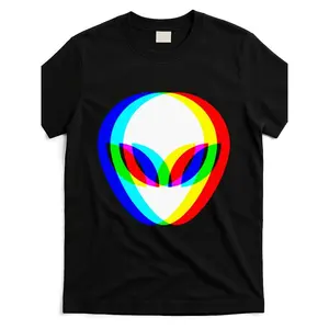Alien Head Trippy Vaporwave Graphic T-Shirt - Cotton Retro Tee with Vibrant Rainbow Print, Unisex Casual Shirt for Men & Women, Machine Washable All-Season Comfort