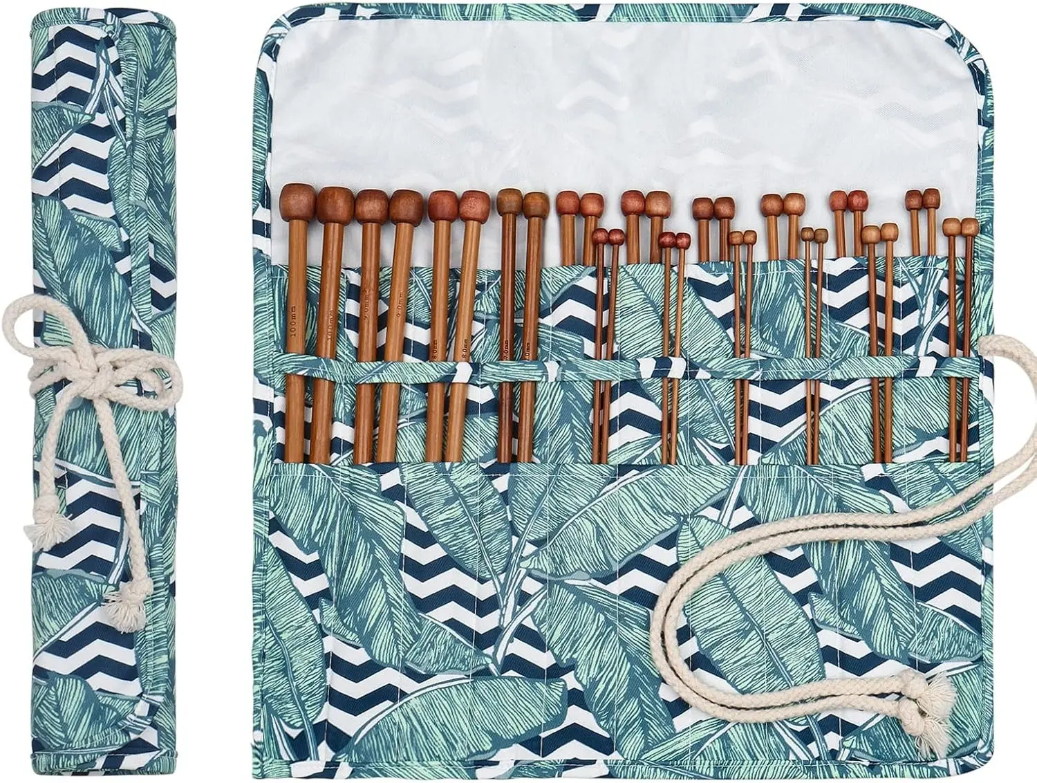 18 Pairs Bamboo Knitting Needles Set, 2mm-8mm Wood Needle, Type A | 10 Inch Wooden Knitting Needles Single Point with Roll Bag, Complete Smooth Needle Set for Socks Sweater Scarves, Ideal Gift