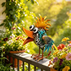 Rustic Iron Hand-Painted Beak Bird Statue, Outdoor/garden Decor, Exterior Decorative Statues, Rural Bird Sculpture, Ideal Gift for Friends and Family