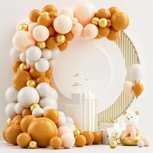 Burnt Orange And Gold Fall Balloons Garland Arch Kit, 129Pcs Pastel Orange Gold And White Sand Balloons Kit For Baby Shower Birthday Fall Thanksgiving Themed Party Decorations