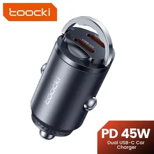Toocki 45W Mini Pull Ring USB C Car Charger USB Quick Charge QC3.0 PD33W PD Fast Charging High Speed Charger For iPhone 17 16 15 14 13 Samsung S23 S22 Xiaomi POCO Type C Car Adapter