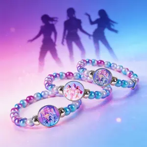Hot Selling Kpop Witch Girl Group Colorful Beaded Bracelet, Cartoon Anime Fashion Unique Elastic Wristband, Trendy Accessory for Girls