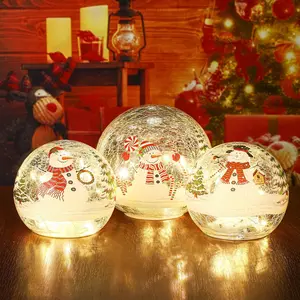 3 Pcs Christmas Decorations Indoor Snowman Globe Crackle Glass Ball Lamp with LED Lights Tabletop Xmas Decor Christmas Table Decorations for Home Fireplace Mantel