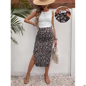 tiktok2pcsMaternityCasualSolidColorTankTop DitsyFloralSideSlitSkirtSet