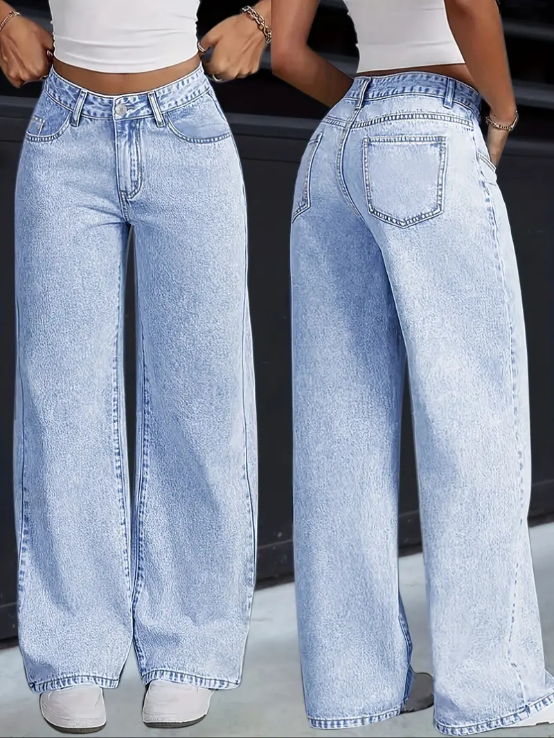 Elegant High-Waisted Slimming Wide Leg Jeans Pants, Loose Casual Jeans, Loose Fit Denim Long Trousers for Women, Fall & Winter Fashion