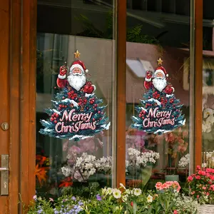 Christmas Santa Glass Sticker, Holiday Art Style Window Decal, Vinyl Material, Self-Adhesive Removable, DIY Festival Decoration