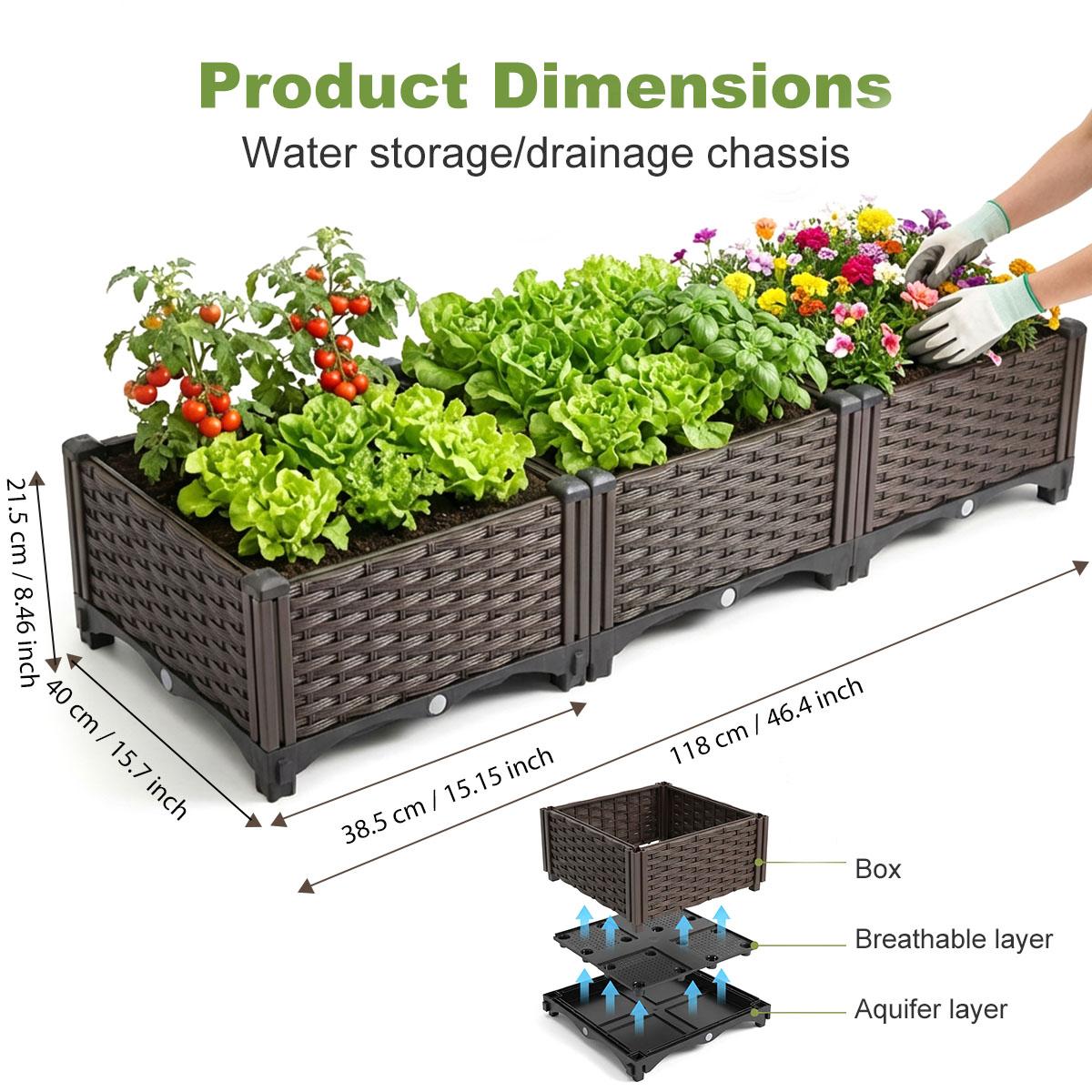 Self-Watering Raised Garden Bed - 118cm x 21.5cm, No Screws Needed, Strengthened PP, Breathable, Heat & Frost Resistant, Elevated Planting Box with Pot Trays, Large Capacity, Outdoor Planters, Patio Planters (Mother's Day Gift)