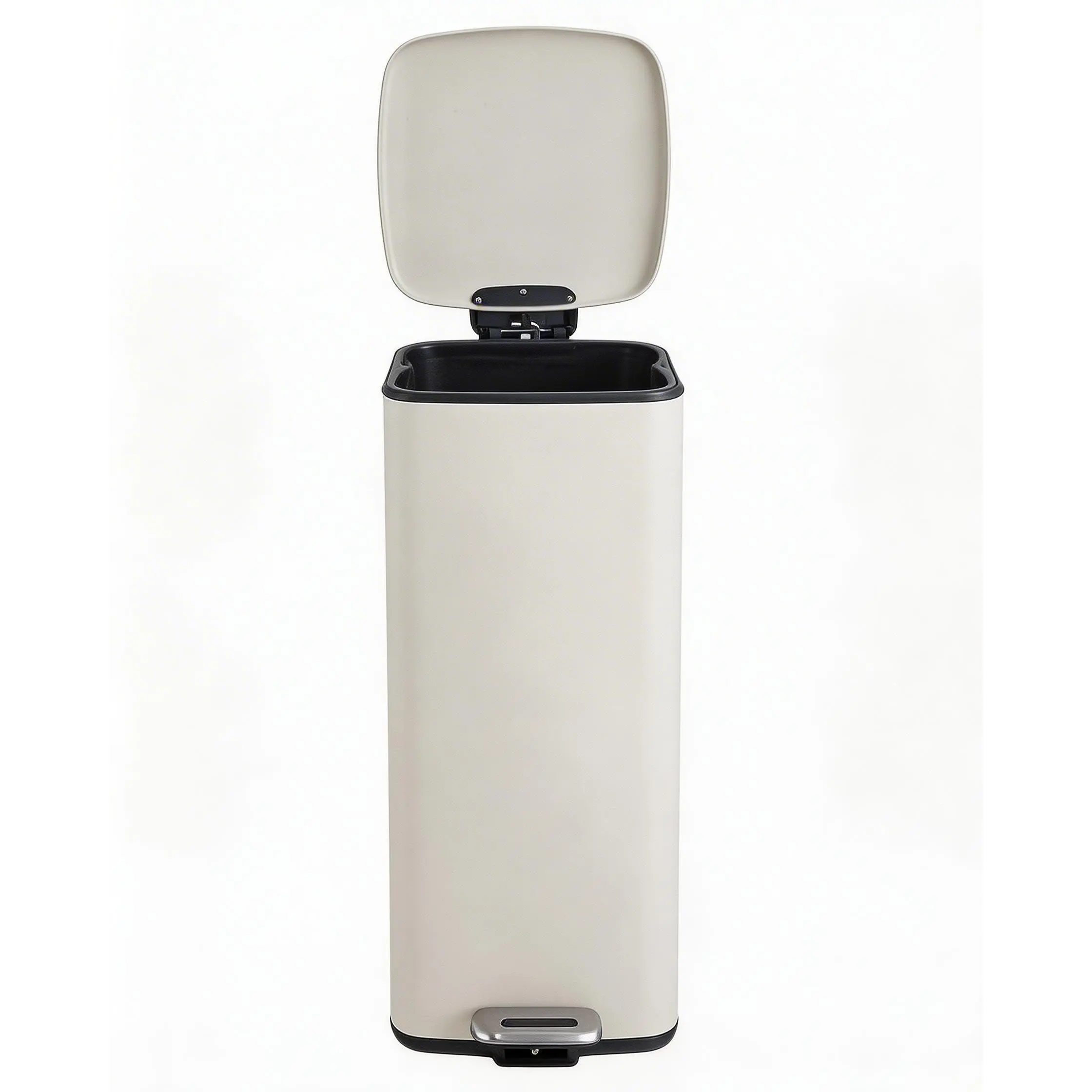 8 Gallon / 30L Kitchen Trash Can, Stainless Steel Square Garbage Can with Soft Close Lid & Removable Inner Bucket, Fingerprint-Proof Step-on Metal Waste Bin for Kitchen Office, Beige