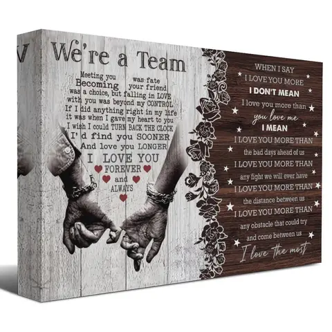 "We're A Team" Artistic Couple Canvas Painting - Charming Creative Design Print, Character Pair Wall Decor, Meaningful Gift for Husband-Wife Anniversaries & Birthdays, Bedroom Home Decoration