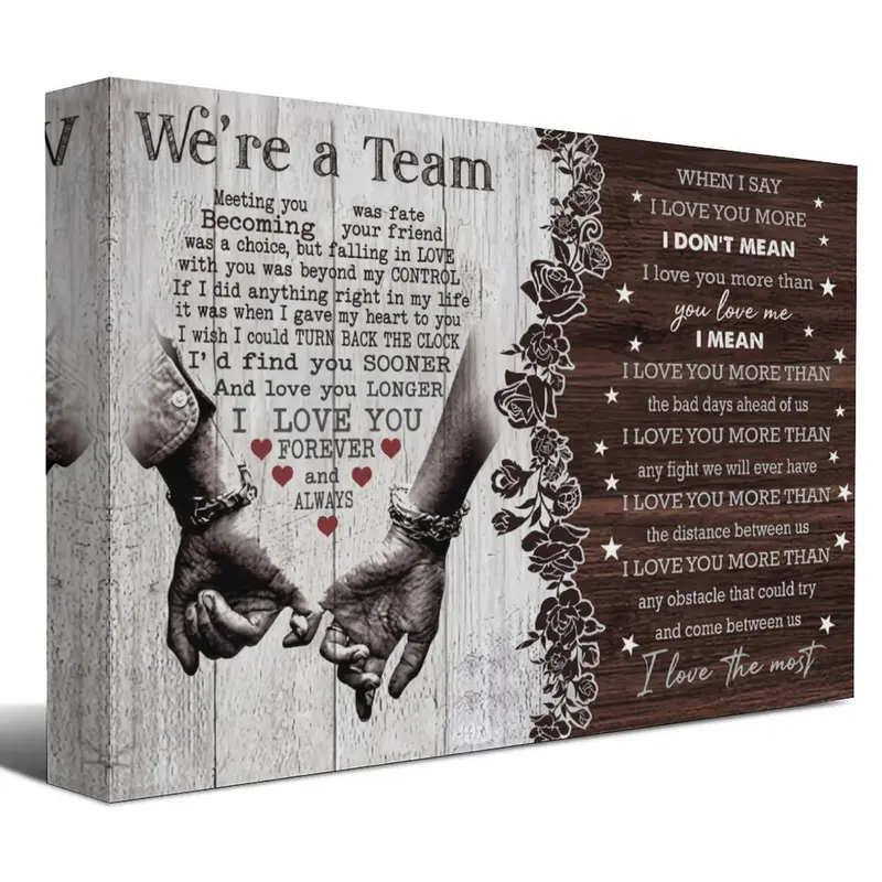 "We're A Team" Artistic Couple Canvas Painting - Charming Creative Design Print, Character Pair Wall Decor, Meaningful Gift for Husband-Wife Anniversaries & Birthdays, Bedroom Home Decoration