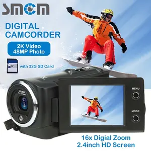 2K Camcorder, 48MP Video Camera, 16X Digital Zoom Vlogging Camera with LED Fill Light for YouTube, 3 Inch 270 Degree Rotation LCD Screen Camcorder with 32GB TF Card and Batterie