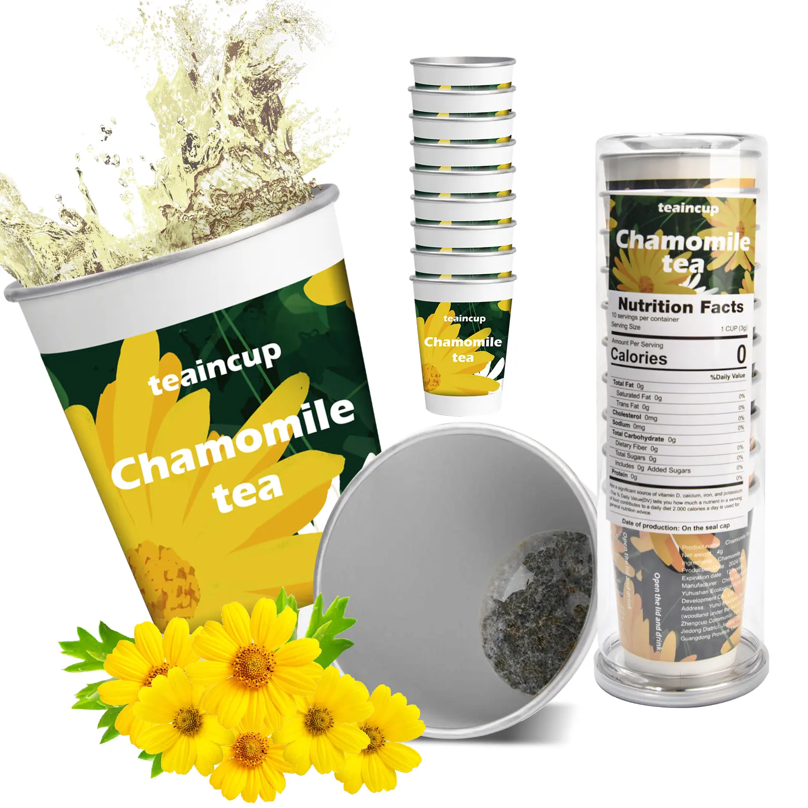 Chamomile Tea in Cup for Tea Lover 10 PCS, Stress Relief Tea, Calming Herbal Tea for Liver Support, Clear Lungs & Soothing Cough, Healthy Instant Infused Drink Tea, To Go Tea, for Home, Travel & Office