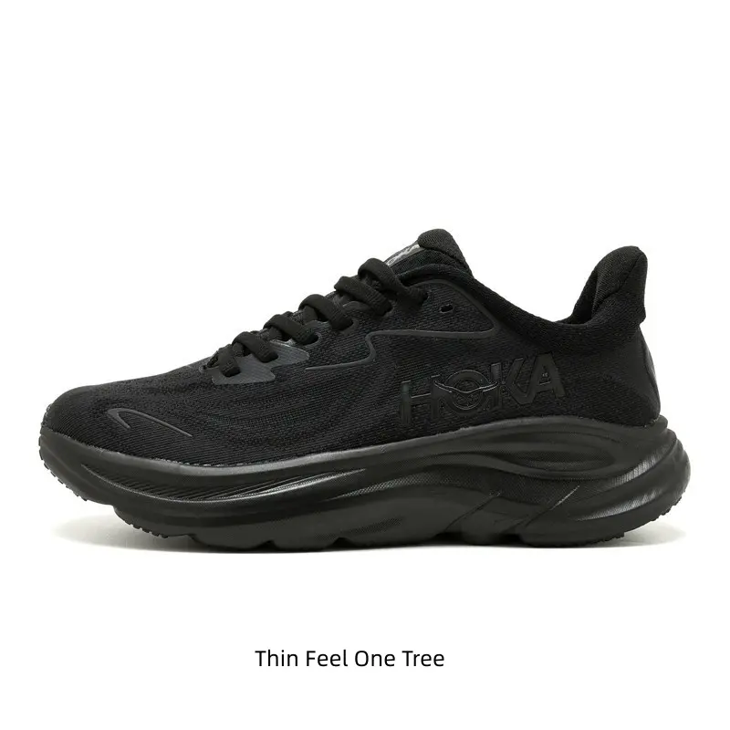 All-Black Breathable Flyknit Mesh Upper Thick Rebound Cushion Walking Shoes, Slip Resistant Wear-resistant Lightweight Outdoor Long Run Training Unisex Sneakers, Full Men's & Women's US Sizes Available