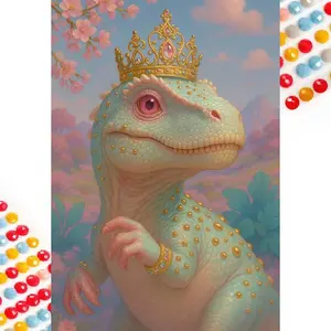 5D Diamond Painting Kit Full Round Drill Dinosaur, Crown, Pearl DIY Mosaic Wall Art, Beginner Craft Set (with Tools), Home Wall Decor Gift, Diamond Art Kit