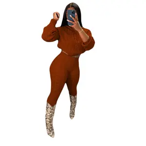 Women's Simple Textured Long Sleeve Hooded Sweater & High Waist Skinny Pants Set Casual Comfortable Knitted Clothing Basic Fashion Durable Polyester